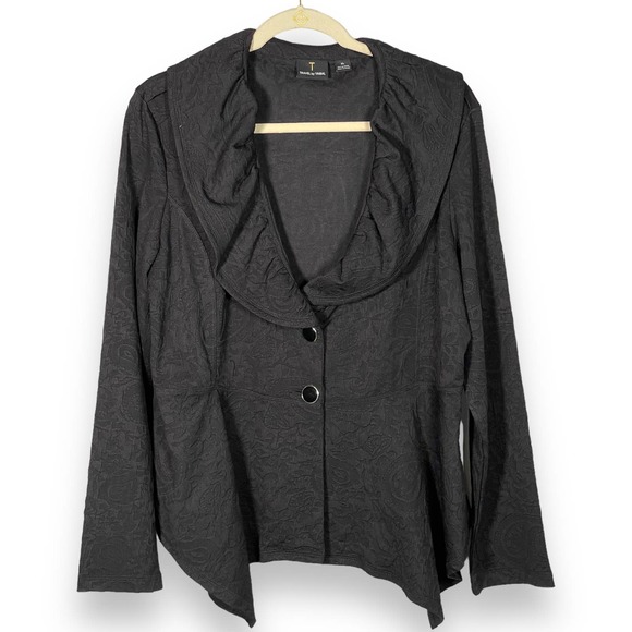 Tribal Tops - NEW Travel by Tribal Textured Black Paisley Unstructured Jacket Wide Lapel XL